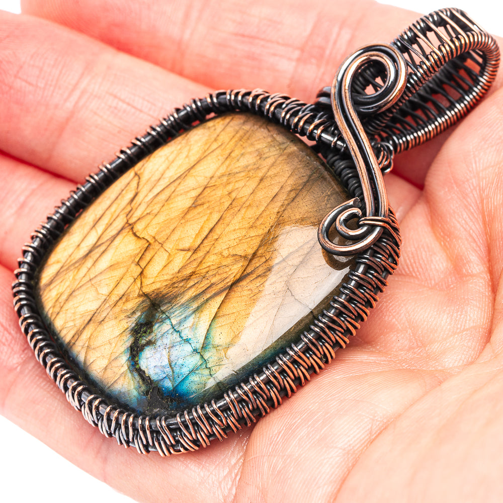 Labradorite Wire Wrap Pendant 2 1/2" (Oxidized Copper)