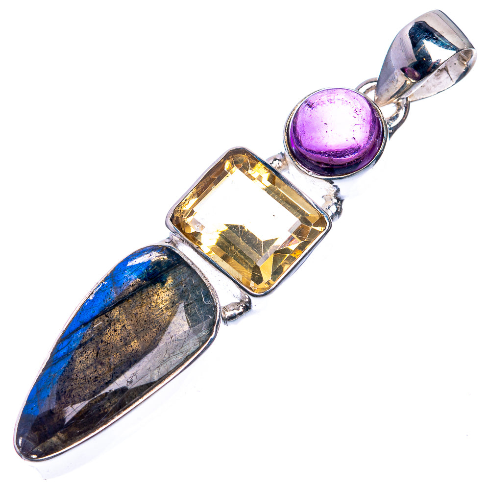 Labradorite, Amethyst, Citrine 925 Sterling Silver Pendant 2 1/8"