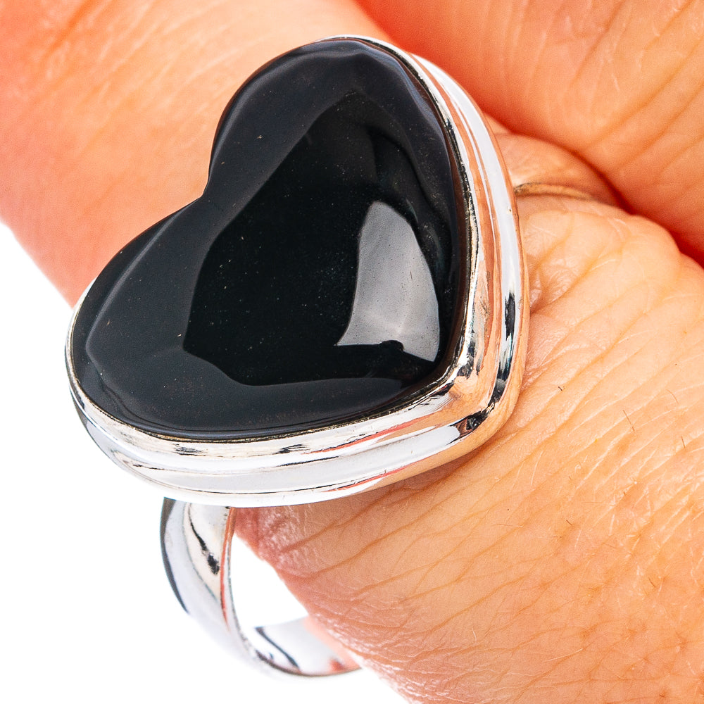 Black Onyx Heart Ring Size 10.75 (.925 Sterling Silver)