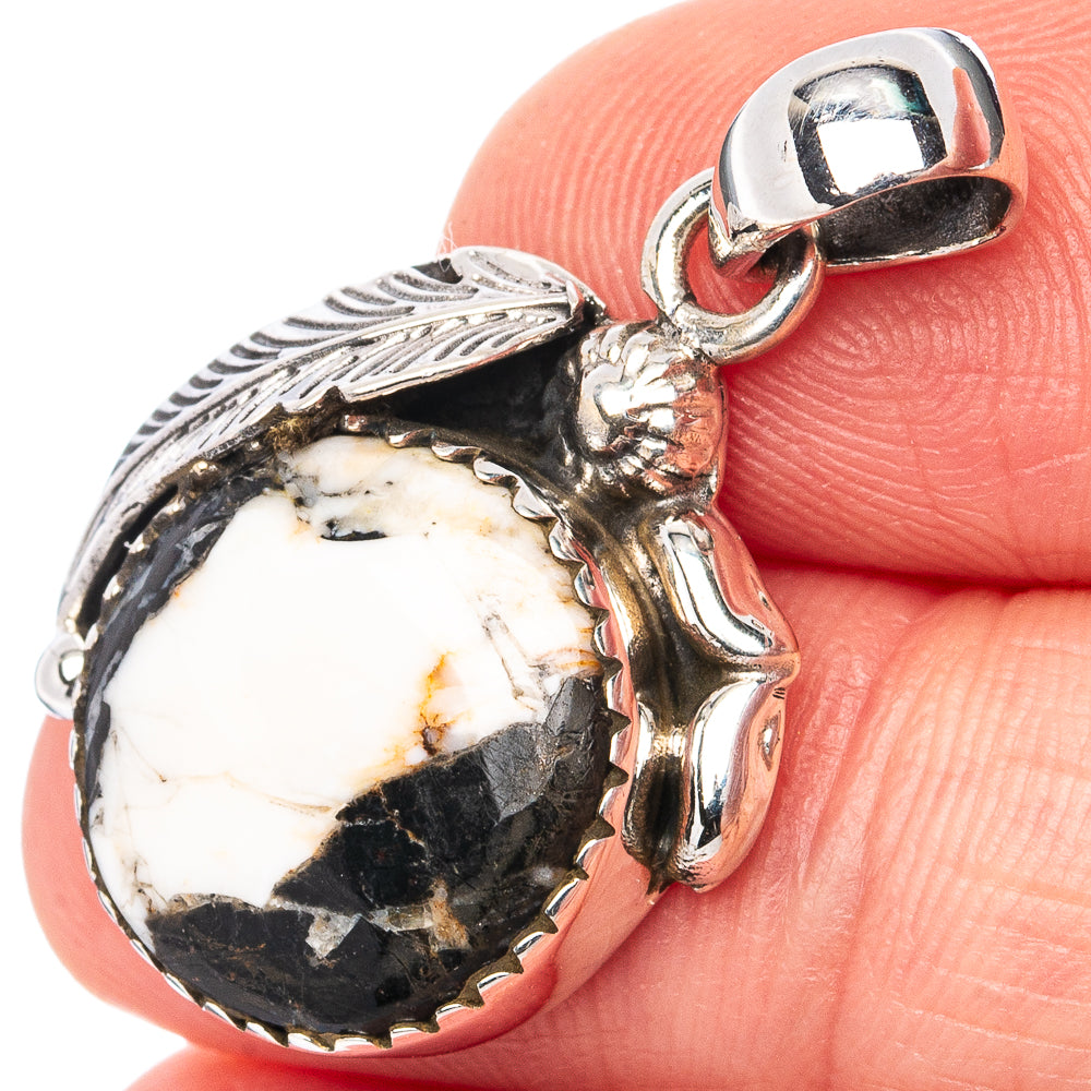 White Buffalo Turquoise Pendant 1 1/8" (.925 Sterling Silver)
