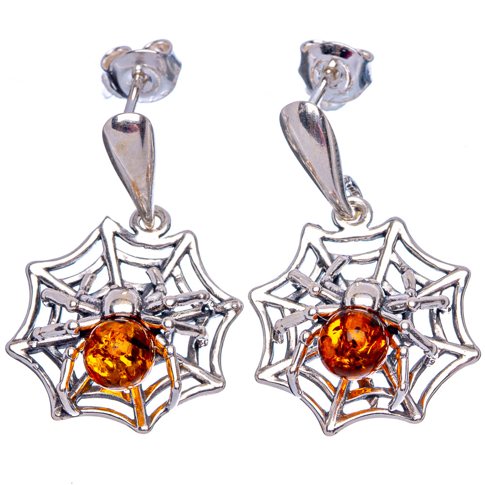 Baltic Amber Spider web Earrings 1" (.925 Sterling Silver)