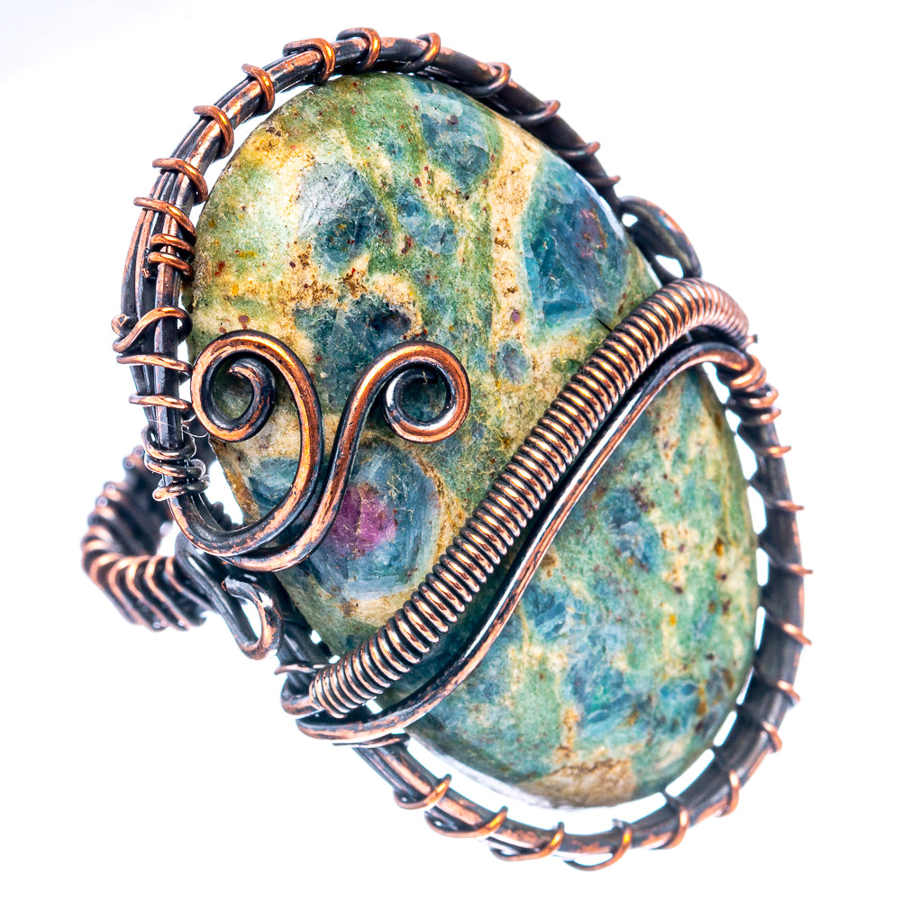 Ruby Fuchsite Wire Wrap Ring Size 7.5 (Oxidized Copper)