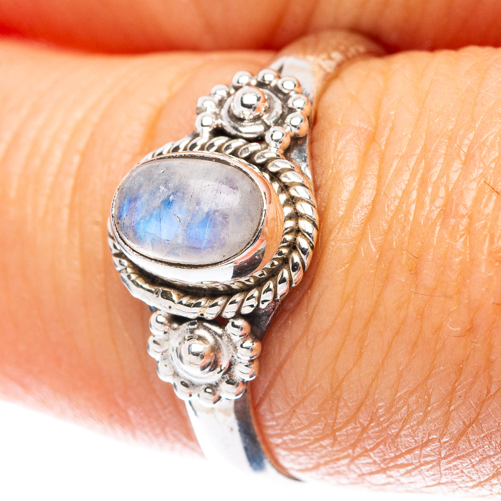 Rainbow Moonstone Dainty Ring Size 7.5 (925 Sterling Silver) R5937