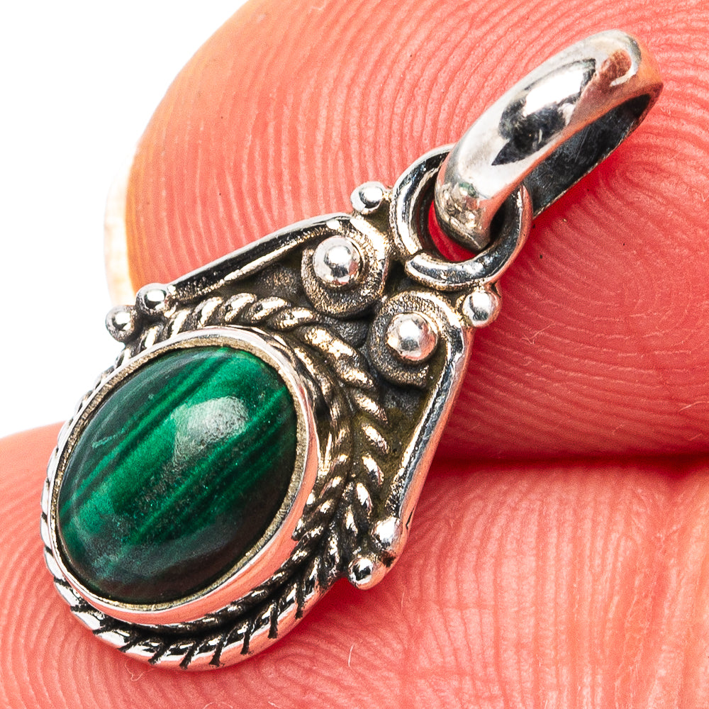 Malachite Dainty Pendant 7/8" (.925 Sterling Silver)