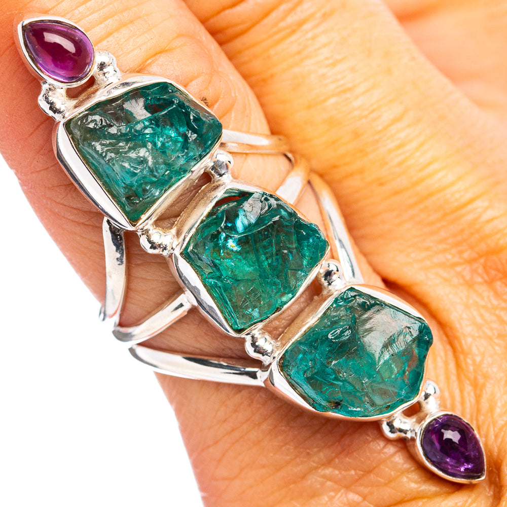 Premium Blue Fluorite, Amethyst Ring Size 8 (.925 Sterling Silver)