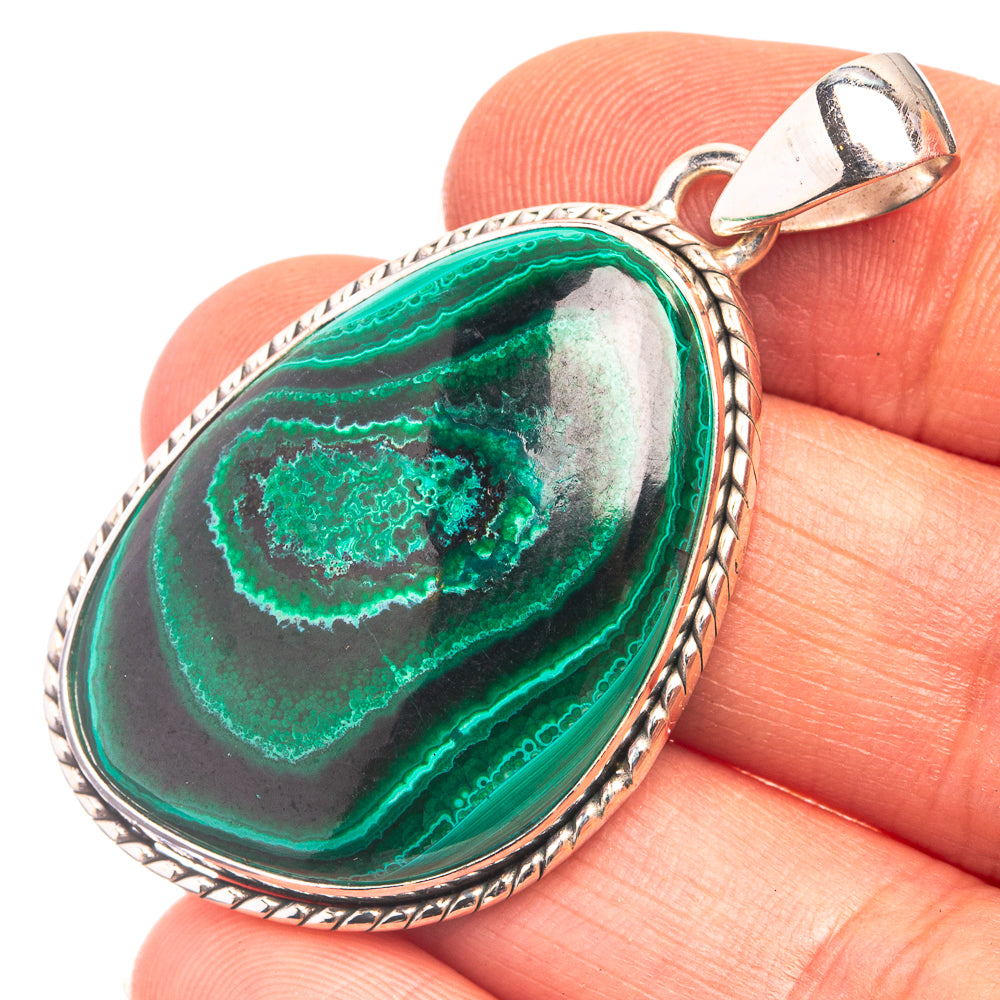 Malachite Pendant 1 7/8" (925 Sterling Silver) P38866