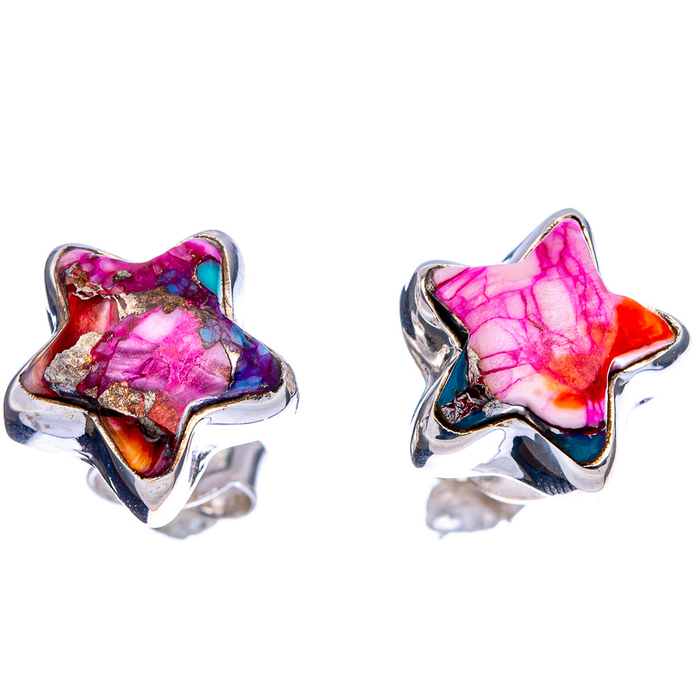 Pink Dahlia Mohave Turquoise Star Earrings 3/8" (.925 Sterling Silver)