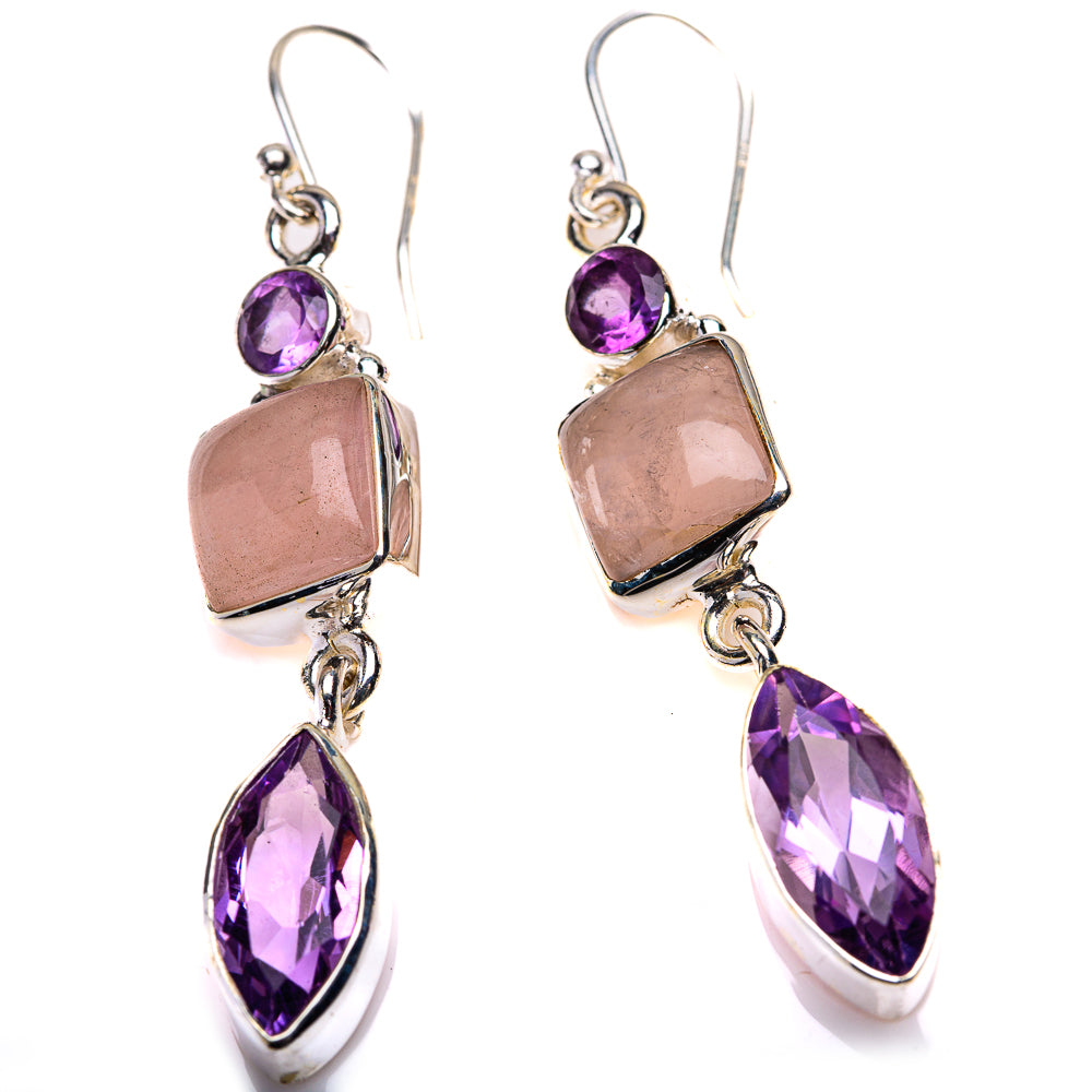 Rose Quartz, Amethyst Earrings 2 1/8" (925 Sterling Silver) EARR432133