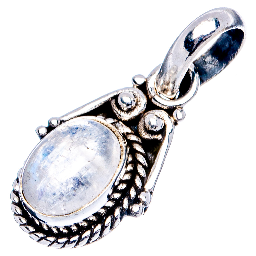 Rainbow Moonstone Dainty Pendant 7/8" (.925 Sterling Silver)