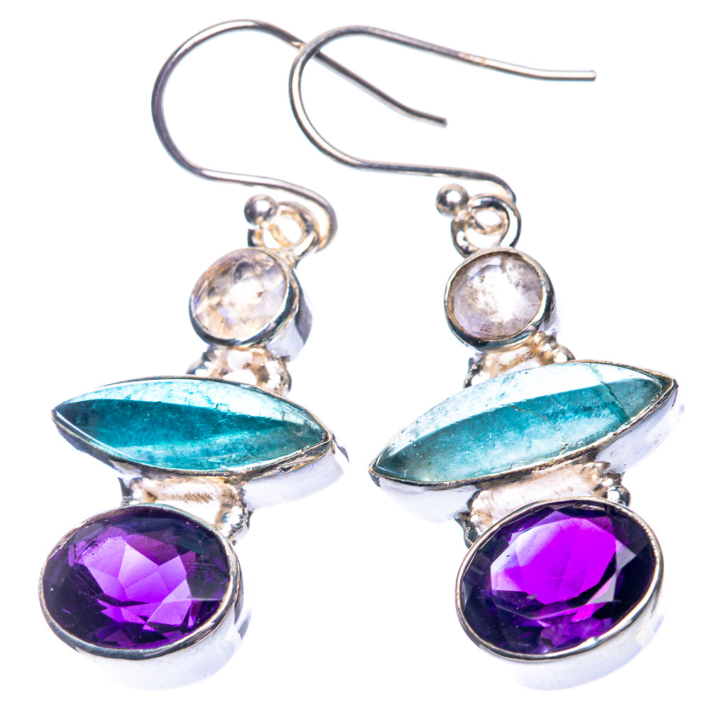 Aquamarine, Amethyst, Rainbow Moonstone Earrings 1 1/2" (925 Sterling Silver) E432535
