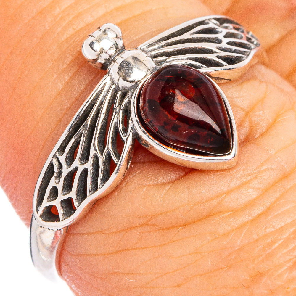 Baltic Amber Honey Bee Ring Size 8 (.925 Sterling Silver)