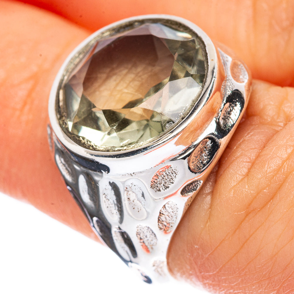 Faceted Green Amethyst Ring Size 6.25 (925 Sterling Silver) R3218