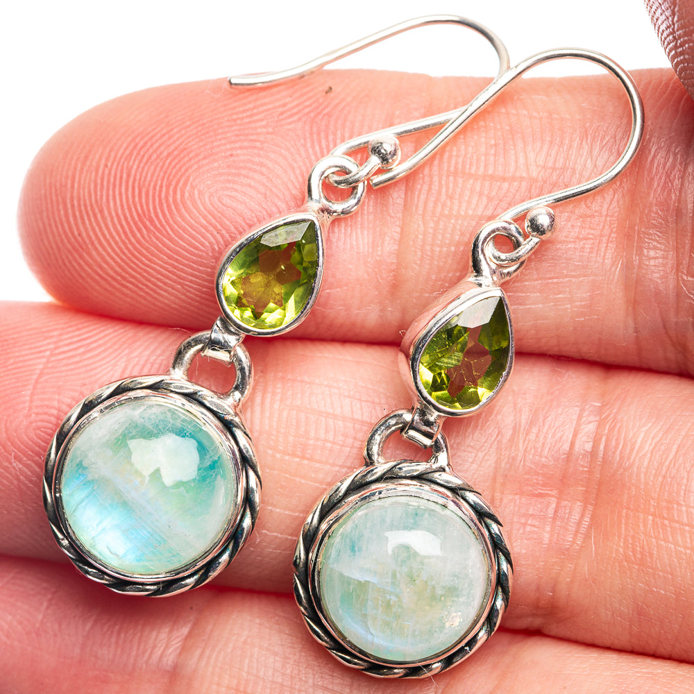 Green Moonstone, Peridot Earrings 1 5/8" (925 Sterling Silver) E432463