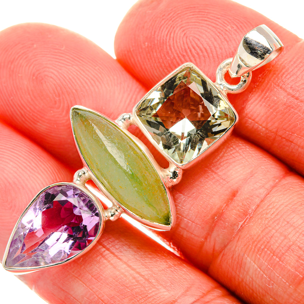 Prehnite, Amethyst, Green Amethyst Pendant 2" (925 Sterling Silver) PD38077