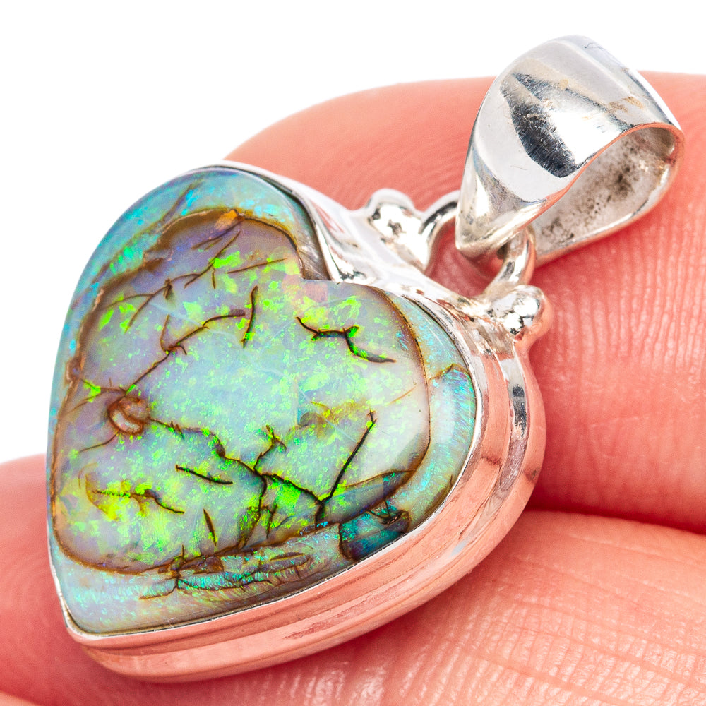 Rare Sterling Opal Heart Pendant 1 1/8" (925 Sterling Silver) P41578