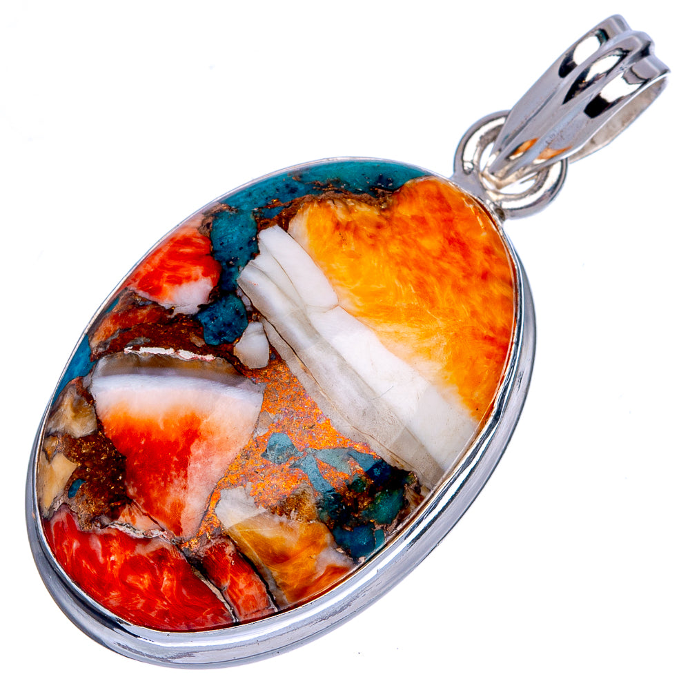 Spiny Oyster Turquoise Pendant 1 5/8" (925 Sterling Silver) P40406