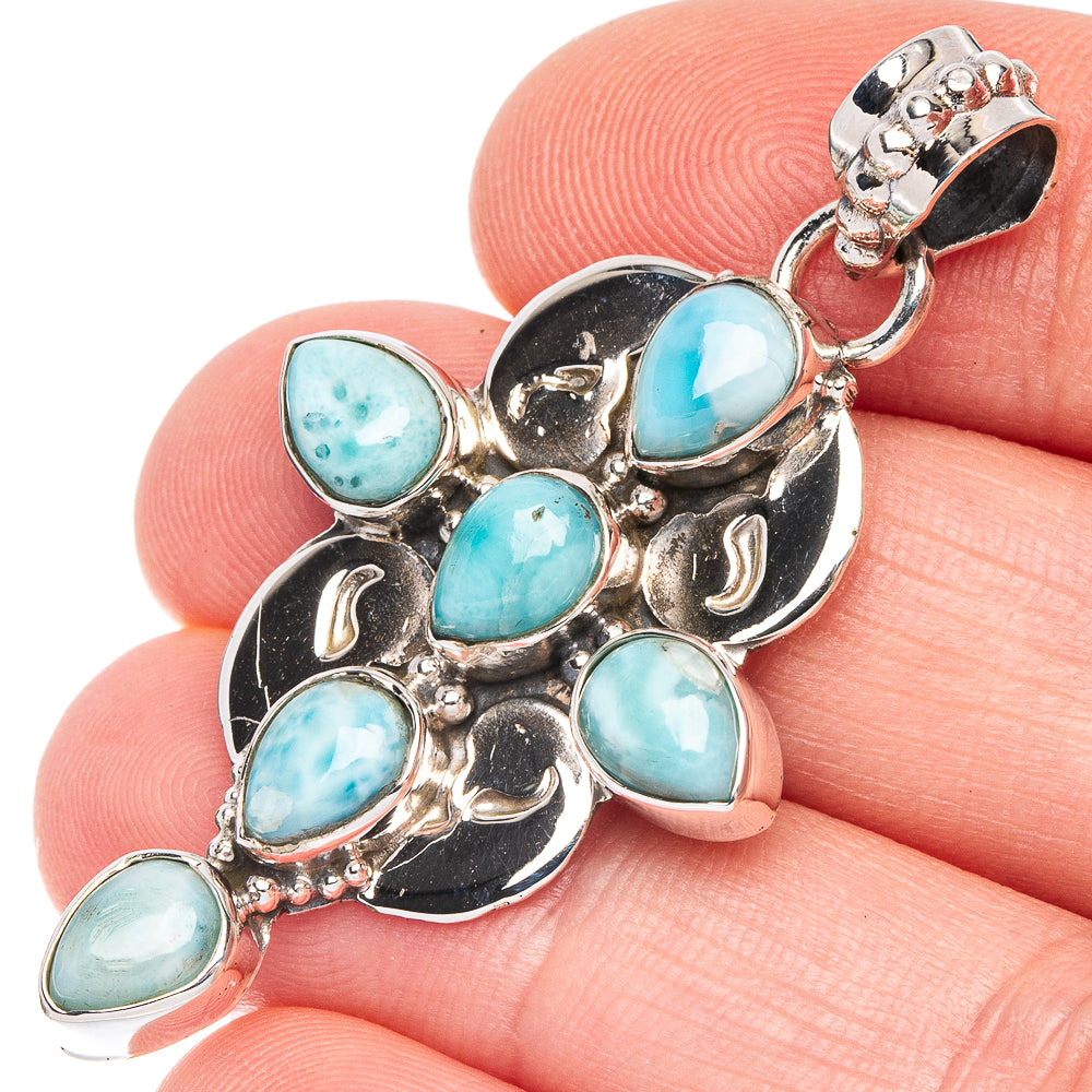 Larimar Cross Pendant 1 7/8" (925 Sterling Silver) P43768