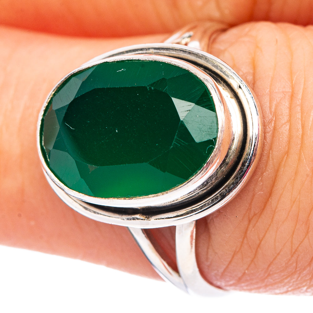 Green Onyx Ring Size 7.5 (.925 Sterling Silver)
