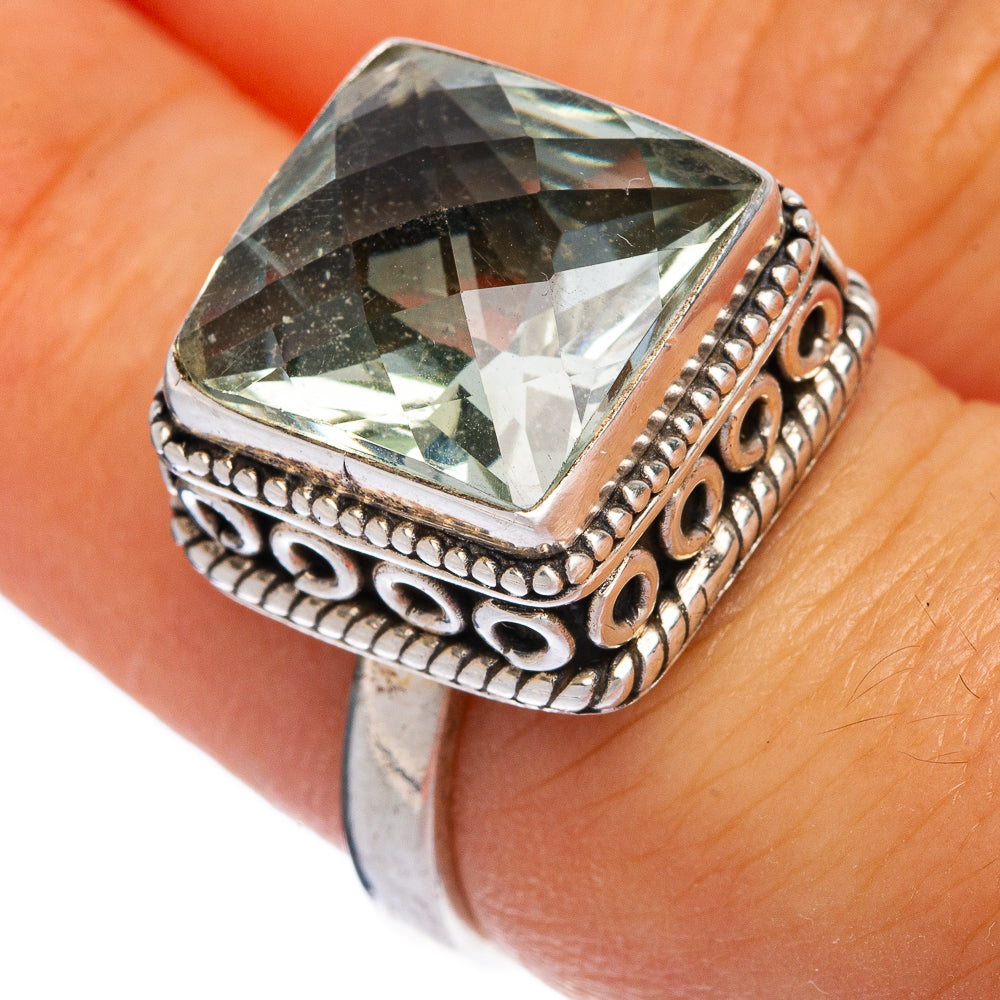 Faceted Green Amethyst Ring Size 7 (925 Sterling Silver) R145321