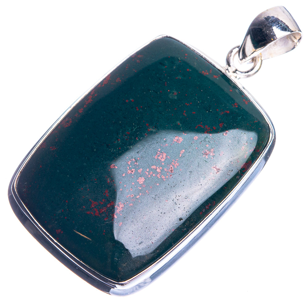 Bloodstone 925 Sterling Silver Pendant 1 3/4"