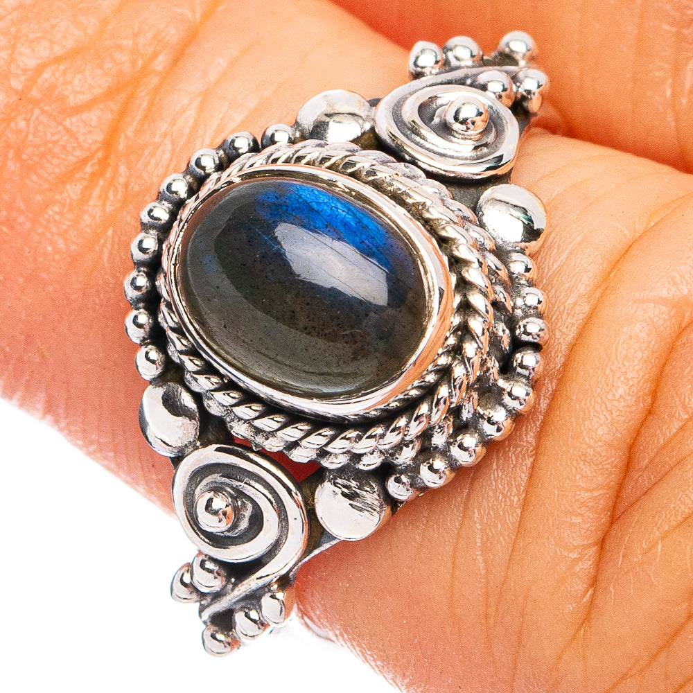 Dainty Labradorite Ring Size 5.75 (925 Sterling Silver) R8714