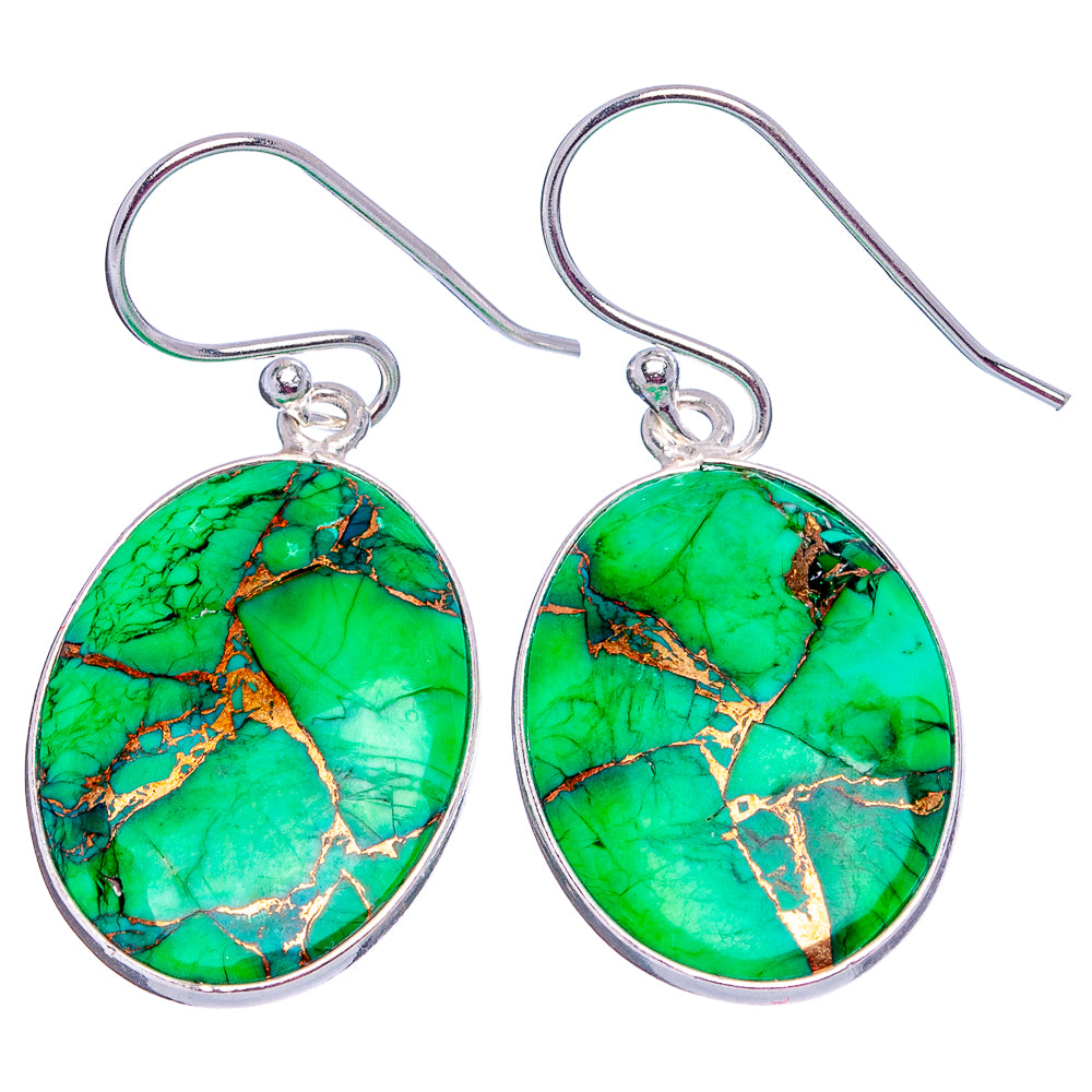 Green Copper Turquoise Earrings 1 1/2" (.925 Sterling Silver)