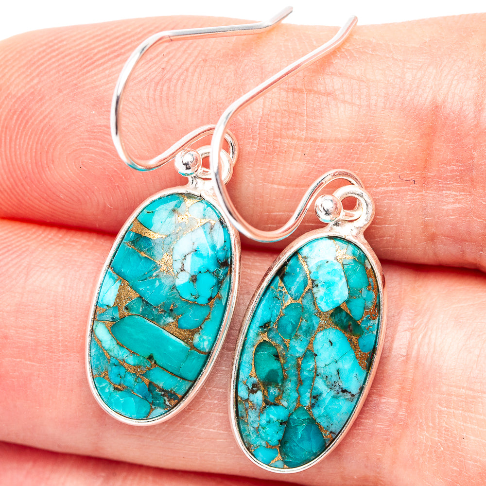 Blue Copper Turquoise Earrings 1 3/8" (.925 Sterling Silver)