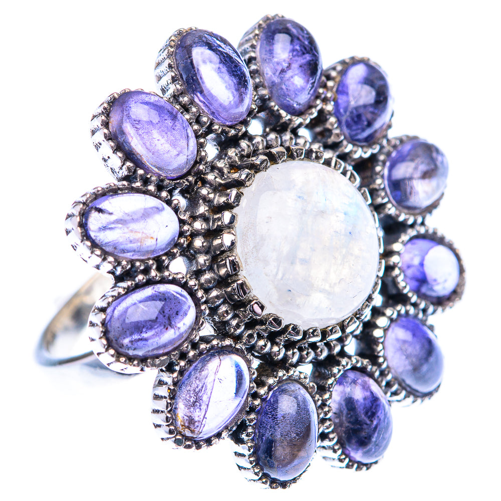 Large Rainbow Moonstone, Tanzanite 925 Sterling Silver Ring Size 7.25 (925 Sterling Silver) RING140465