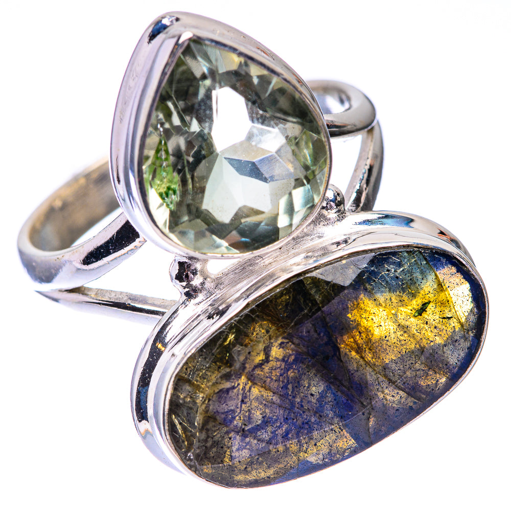 Large Labradorite, Green Amethyst Ring Size 9.75 (925 Sterling Silver) R140664