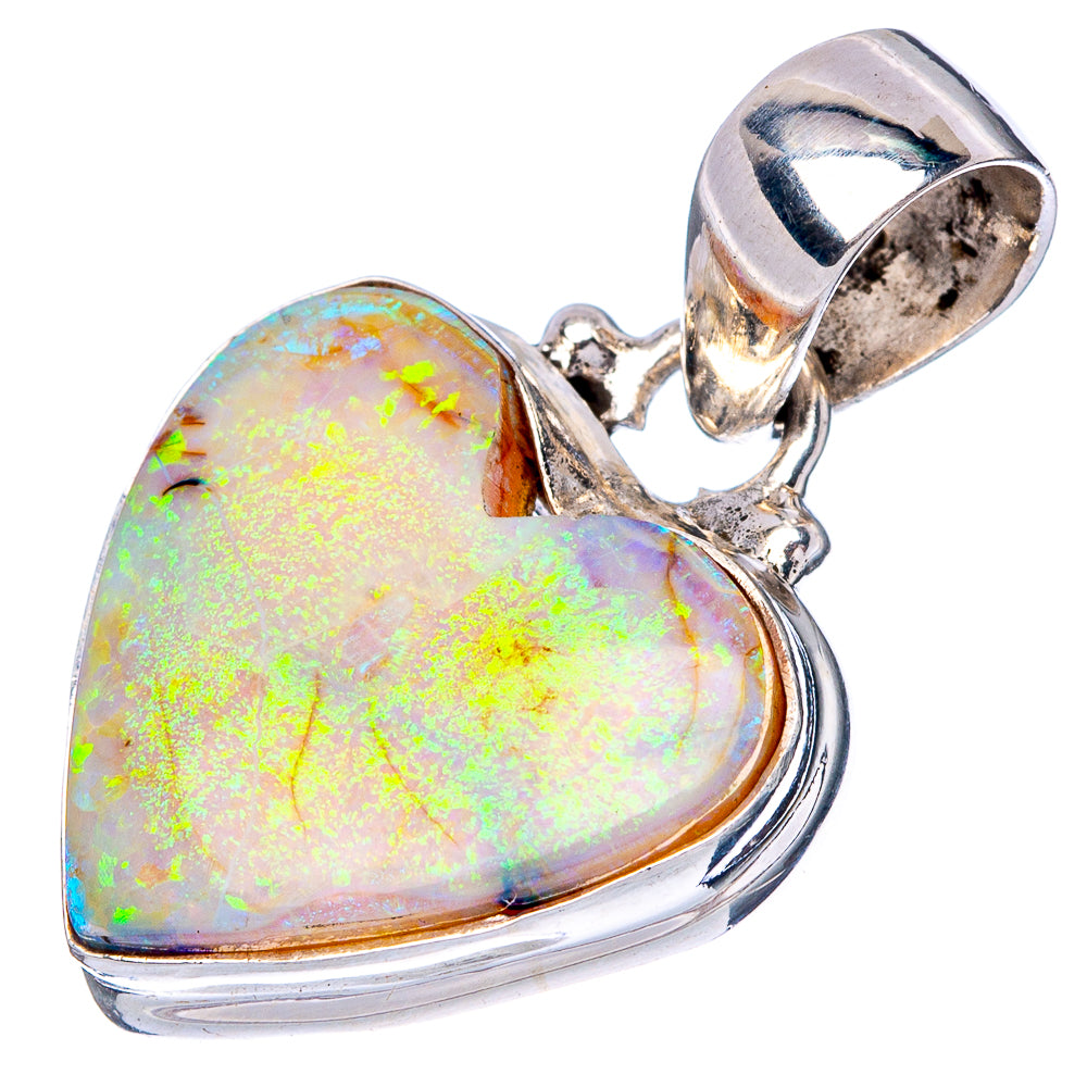 Rare Sterling Opal Heart Pendant 1 1/8" (925 Sterling Silver) P42901
