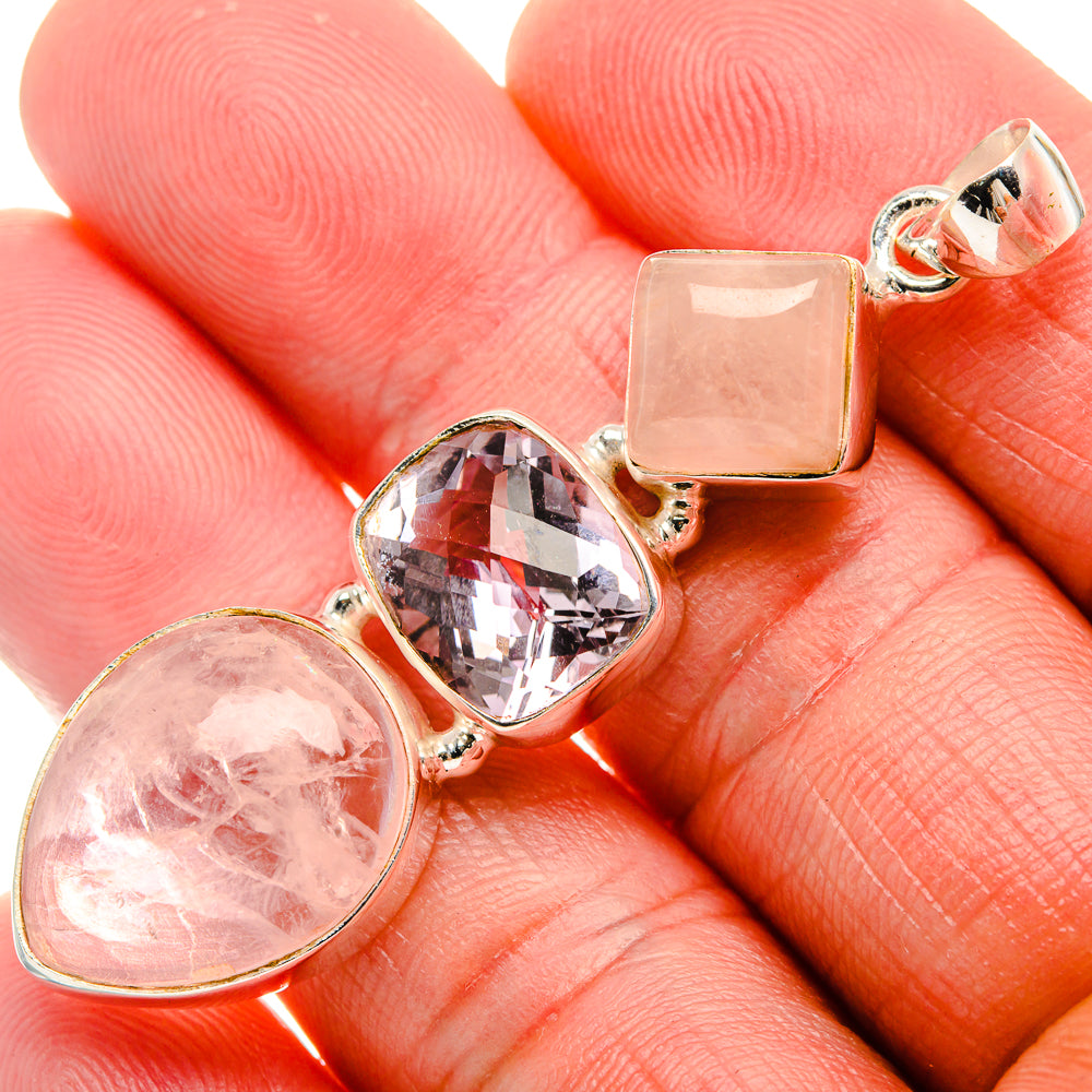 Rose Quartz, Amethyst, Blue Topaz Pendant 2 1/4" (925 Sterling Silver) PD37934