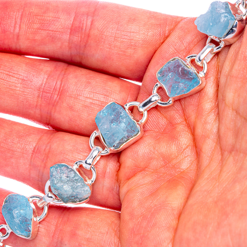 Rough Aquamarine Bracelet 7 1/8 To 8" (925 Sterling Silver) B90348