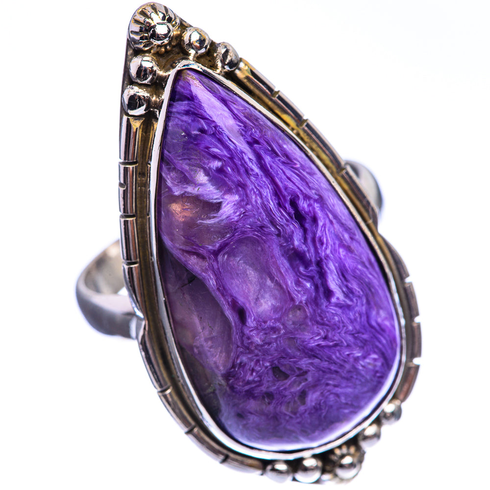 Large Charoite 925 Sterling Silver Ring Size 10