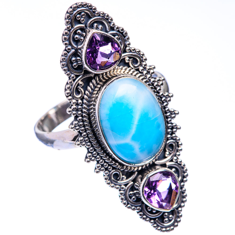 Large Larimar, Amethyst Ring Size 10.75 (925 Sterling Silver) R141157