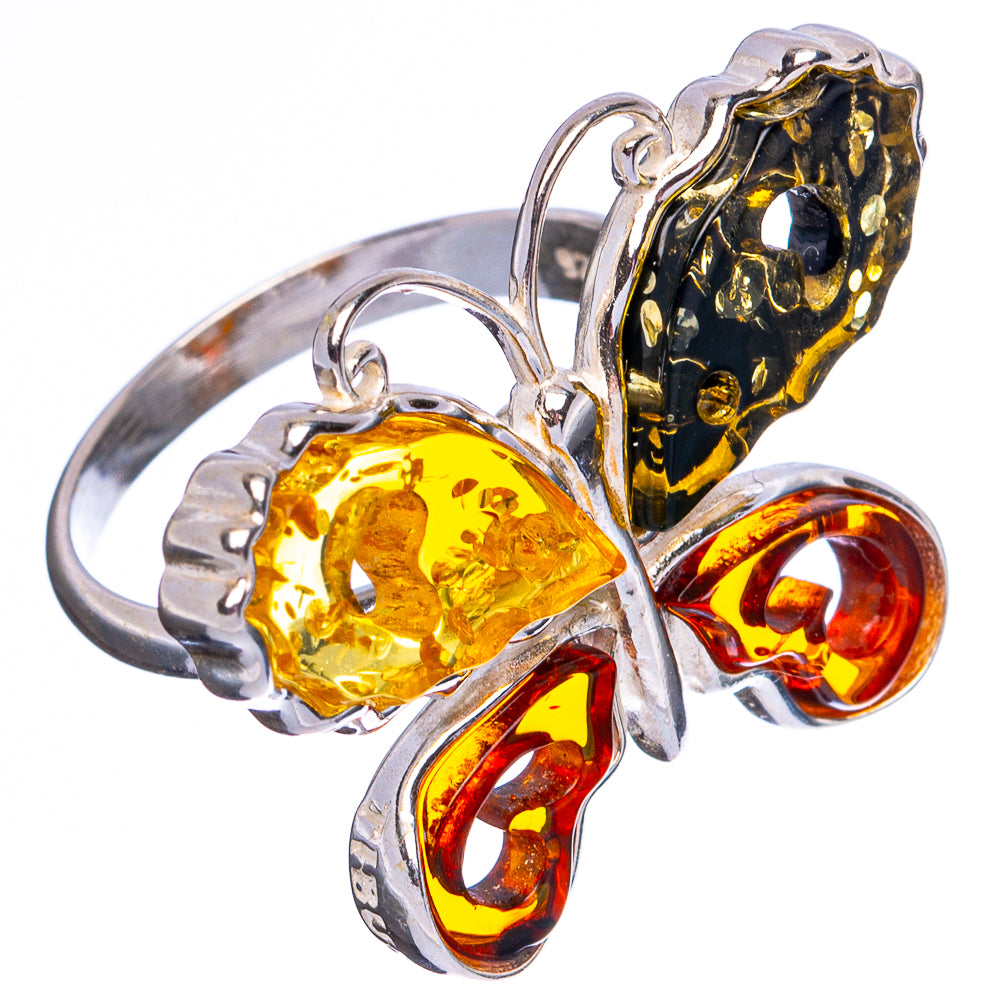 Baltic Amber Butterfly Ring Size 7 Adjustable (.925 Sterling Silver)