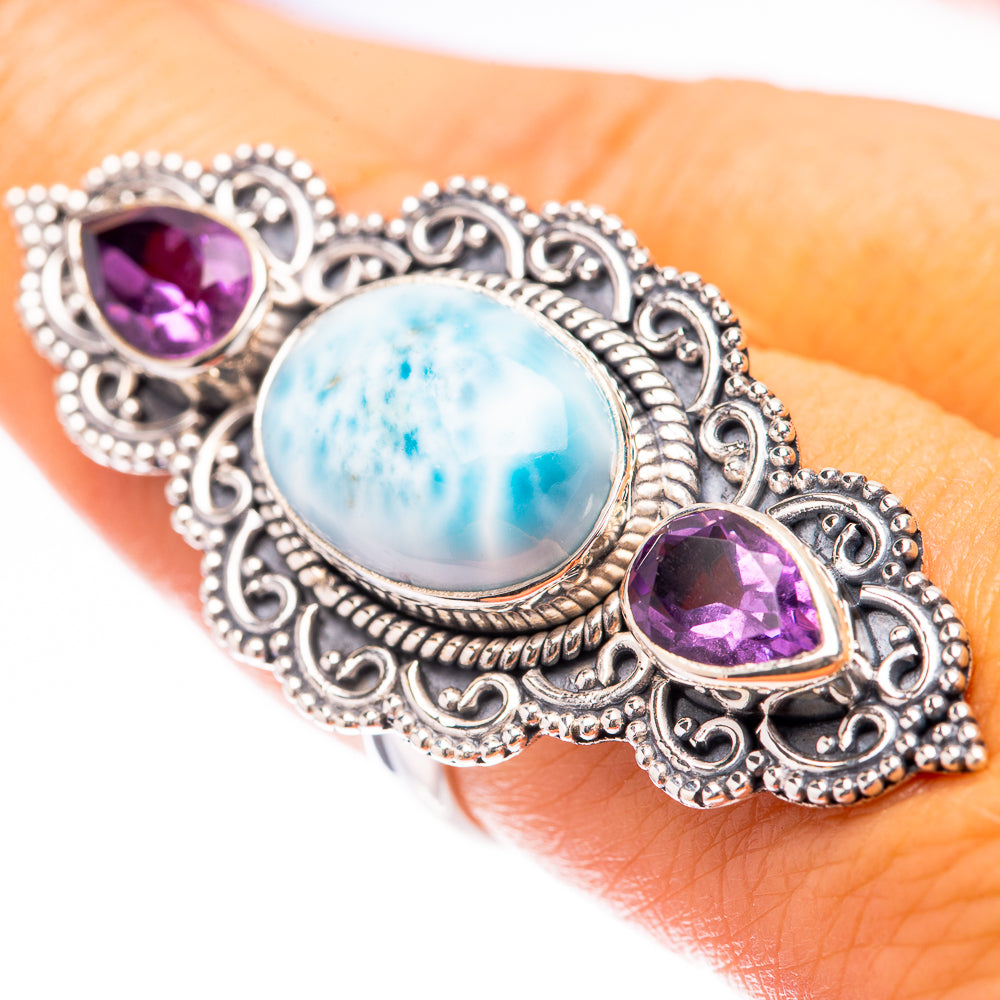 Large Larimar, Citrine Ring Size 8 (925 Sterling Silver) R140655