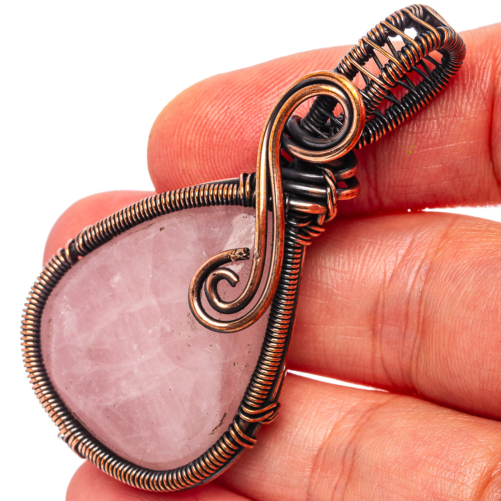 Rose Quartz Wire Wrap Pendant 2 1/4" (Oxidized Copper)