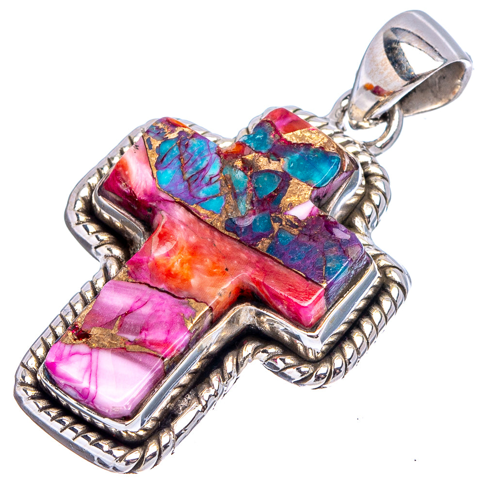 Native Style Pink Dahlia Mohave Turquoise Pendant 1 3/8" (.925 Sterling Silver)