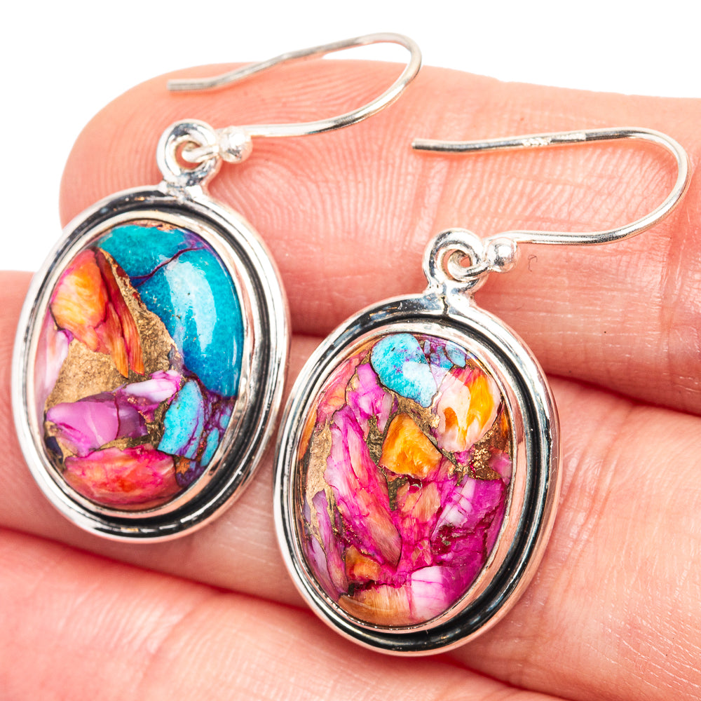 Kingman Pink Dahlia Turquoise Earrings 1 3/8" (925 Sterling Silver) E432559