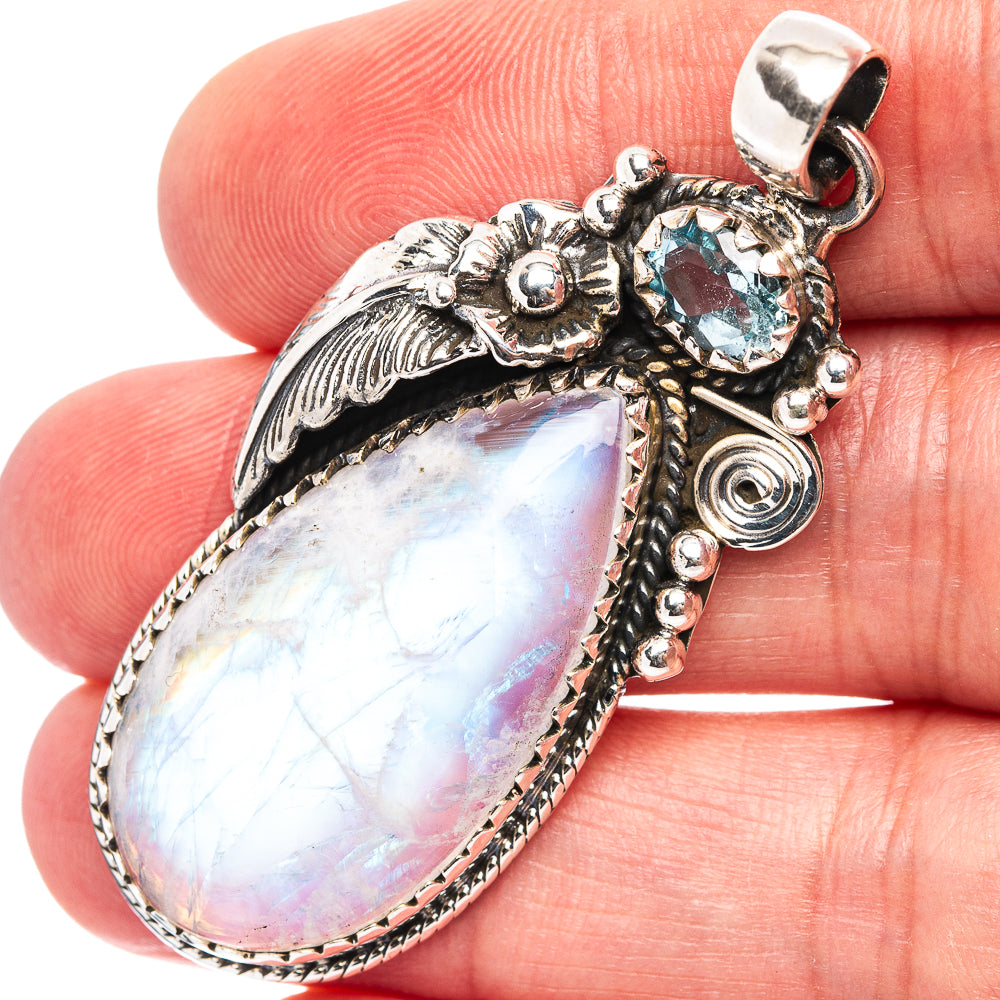 Premium Rainbow Moonstone Pendant 2 1/8" (.925 Sterling Silver)