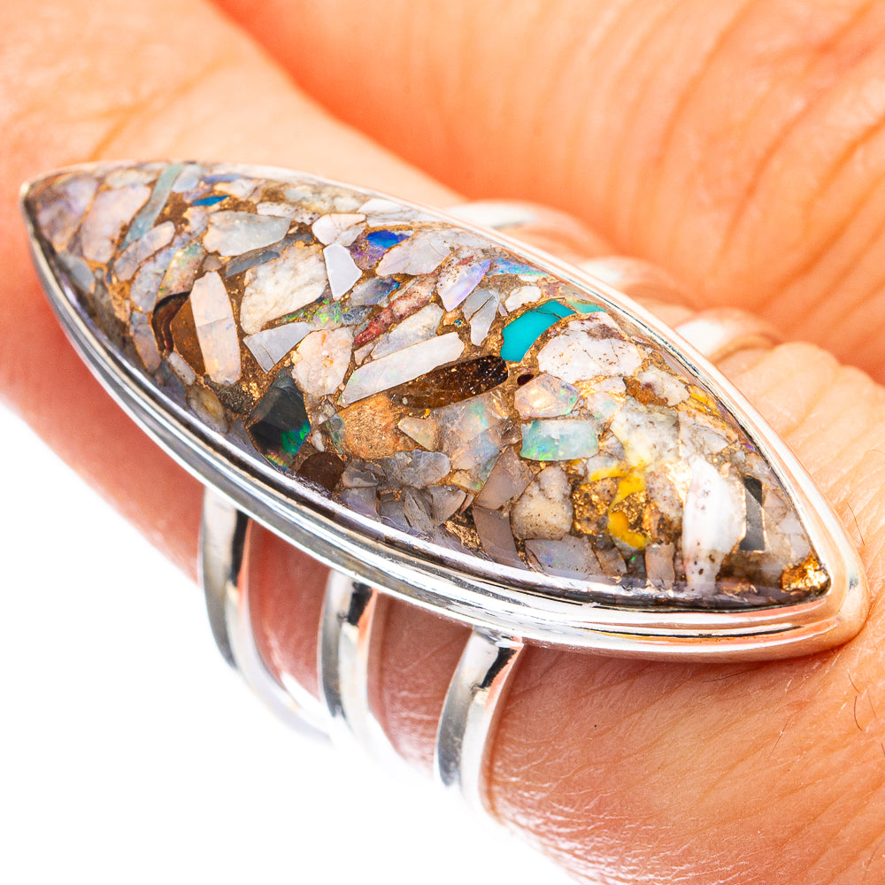Large Copper Composite Rainbow Moonstone Ring Size 7 (925 Sterling Silver) R143179