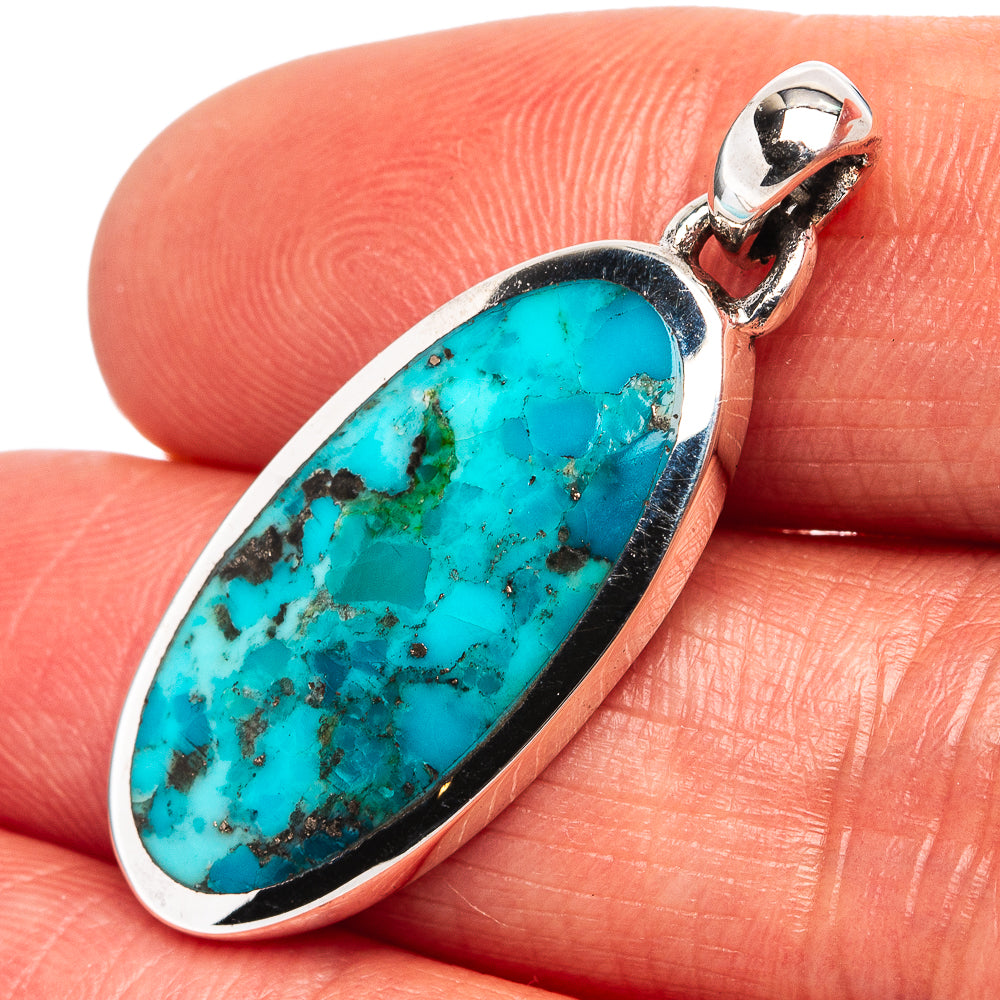 Native Style Mohave Turquoise Pendant 1 3/8" (.925 Sterling Silver)