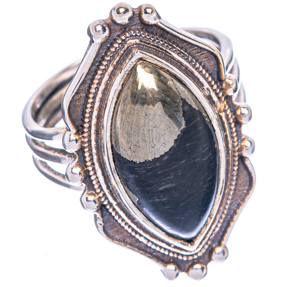 Pyrite In Black Onyx Ring Size 6.5 (925 Sterling Silver) R1313