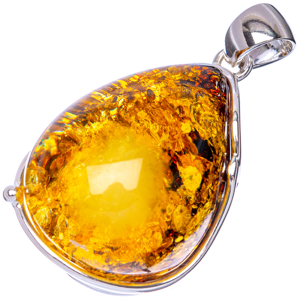 Anasilvercos Baltic Amber Pendant 1 3/4" (925 Sterlnig Silver)