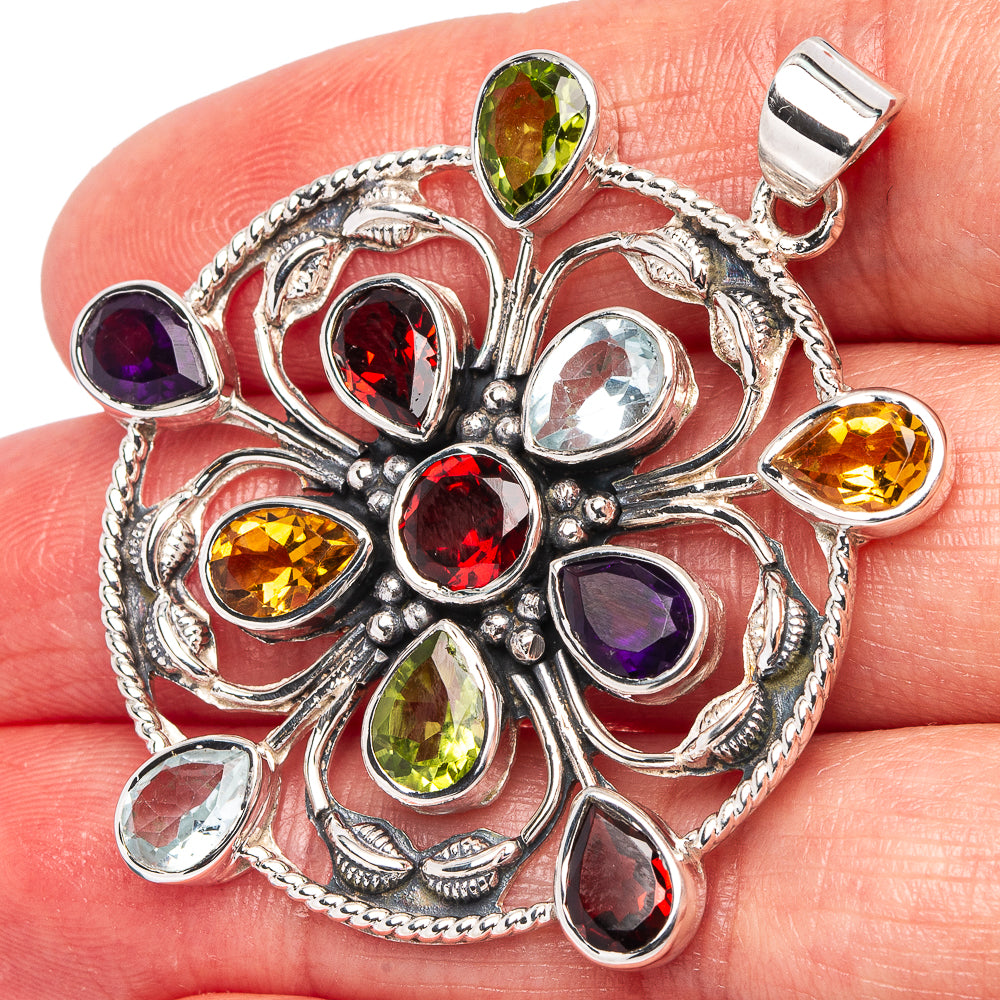 Signature Garnet, Citrine, Peridot, Amethyst, Blue Topaz Pendant 1 7/8" (.925 Sterling Silver)