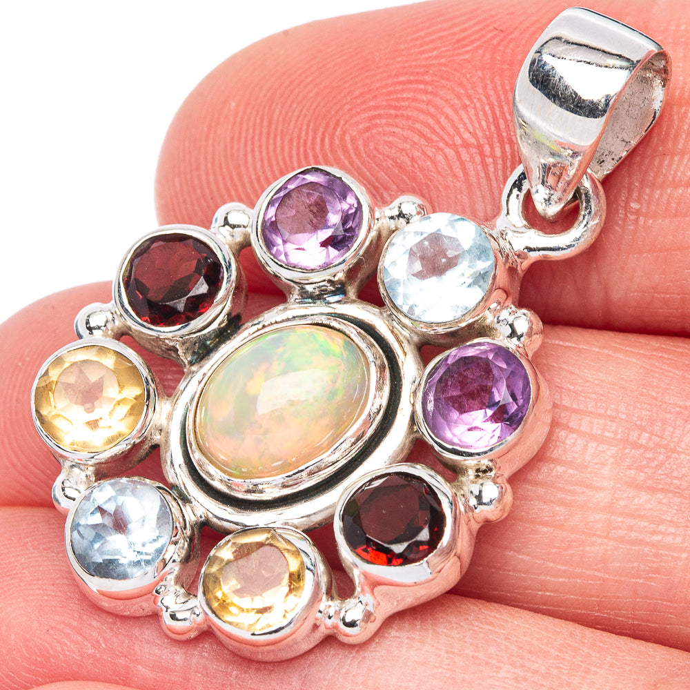 Rare Ethiopian Opal, Garnet, Amethyst, Blue Topaz, Citrine Pendant 1 1/2" (925 Sterling Silver) P40984
