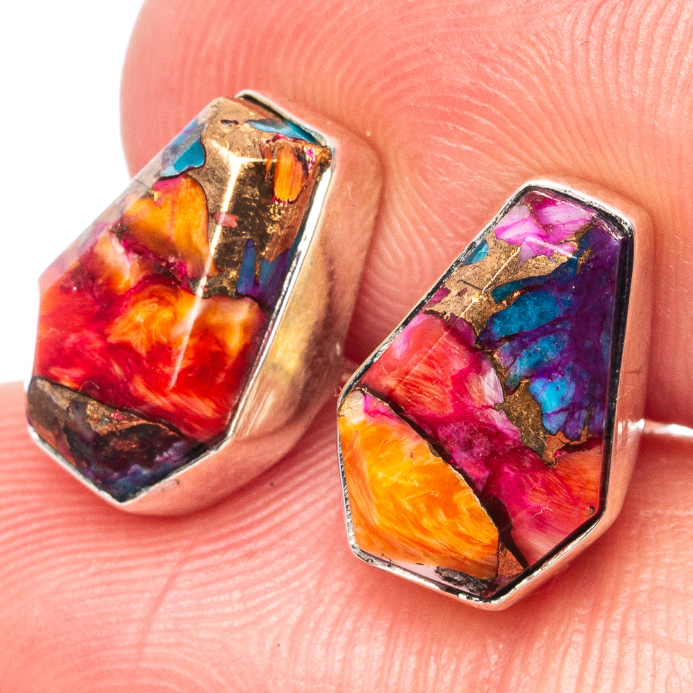 Faceted Kingman Pink Dahlia Turquoise Earrings 1/2" (925 Sterling Silver) E1617