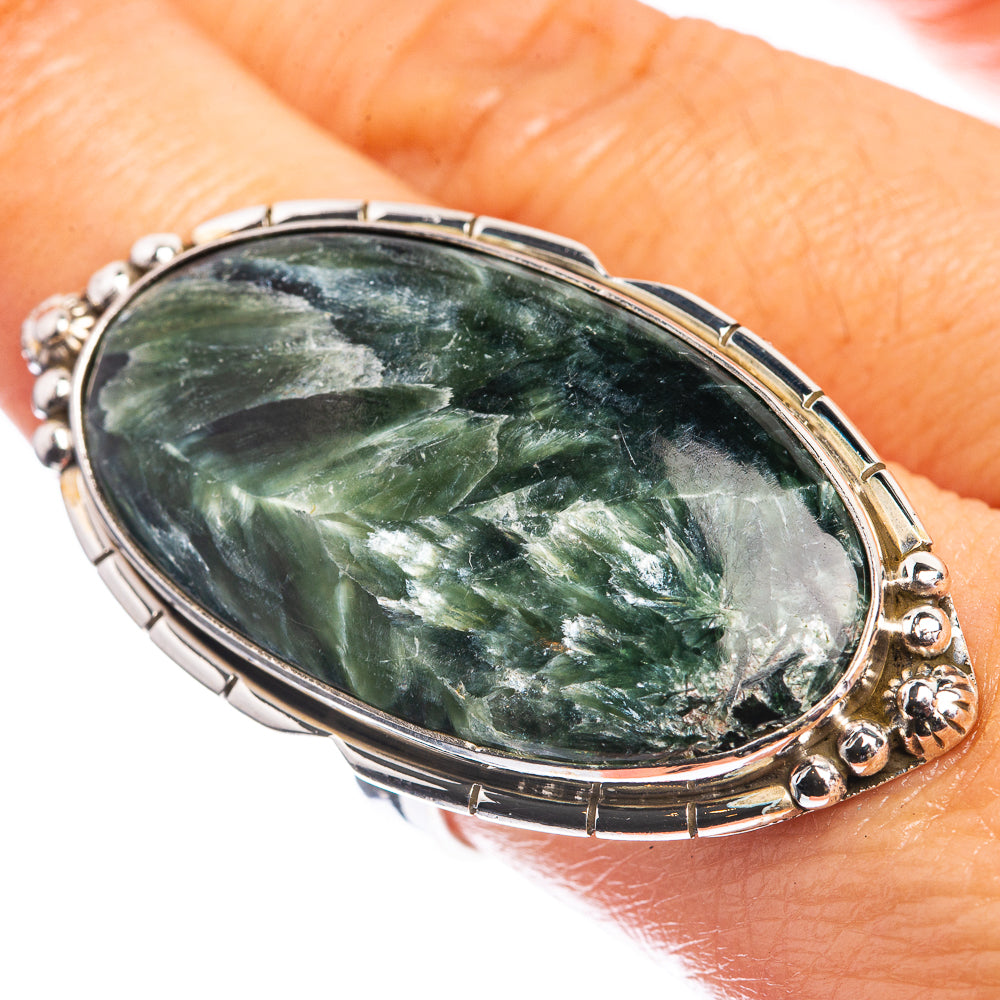 Huge Seraphinite 925 Sterling Silver Ring Size 9