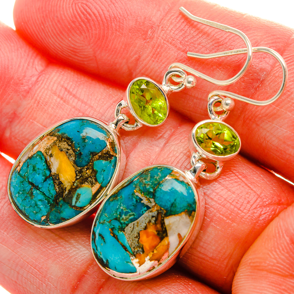 Spiny Oyster Turquoise, Peridot Earrings 1 3/4" (925 Sterling Silver) EARR431998