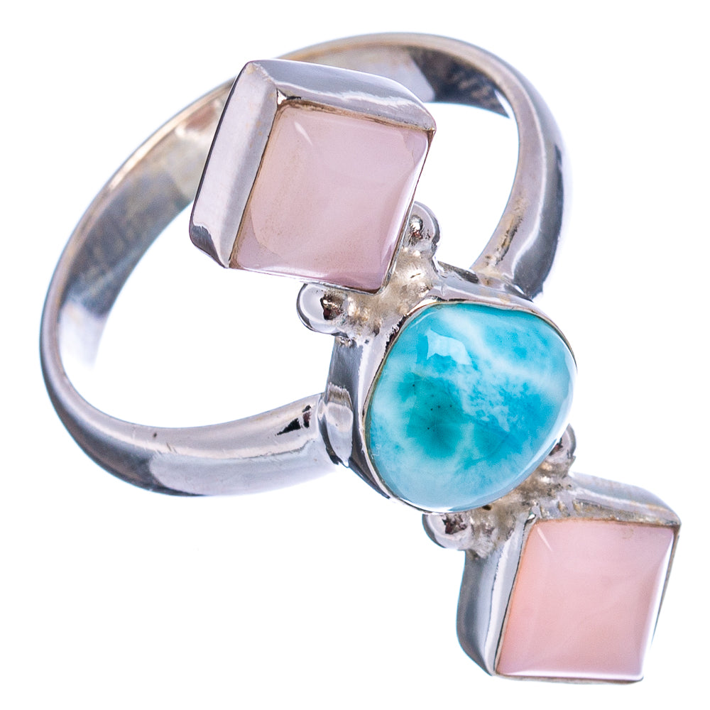 Rare Larimar, Pink Opal Ring Size 8.25 (.925 Sterling Silver)